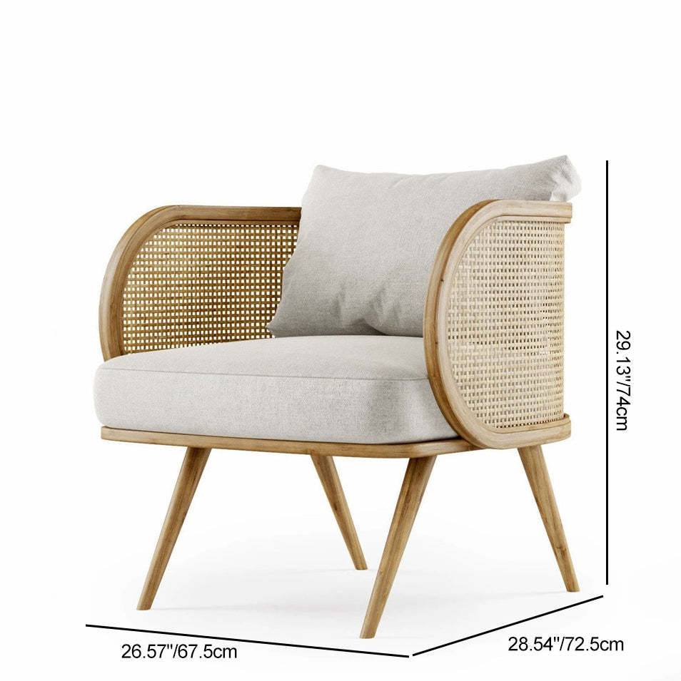 Scandinavian Fabric Rattan Wood Accent Chair