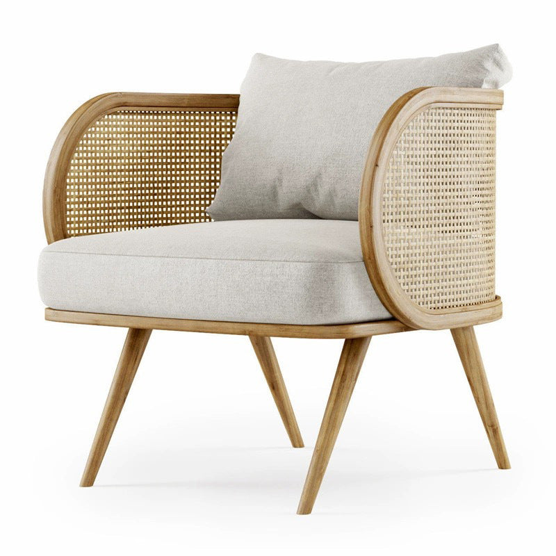 Scandinavian Fabric Rattan Wood Accent Chair