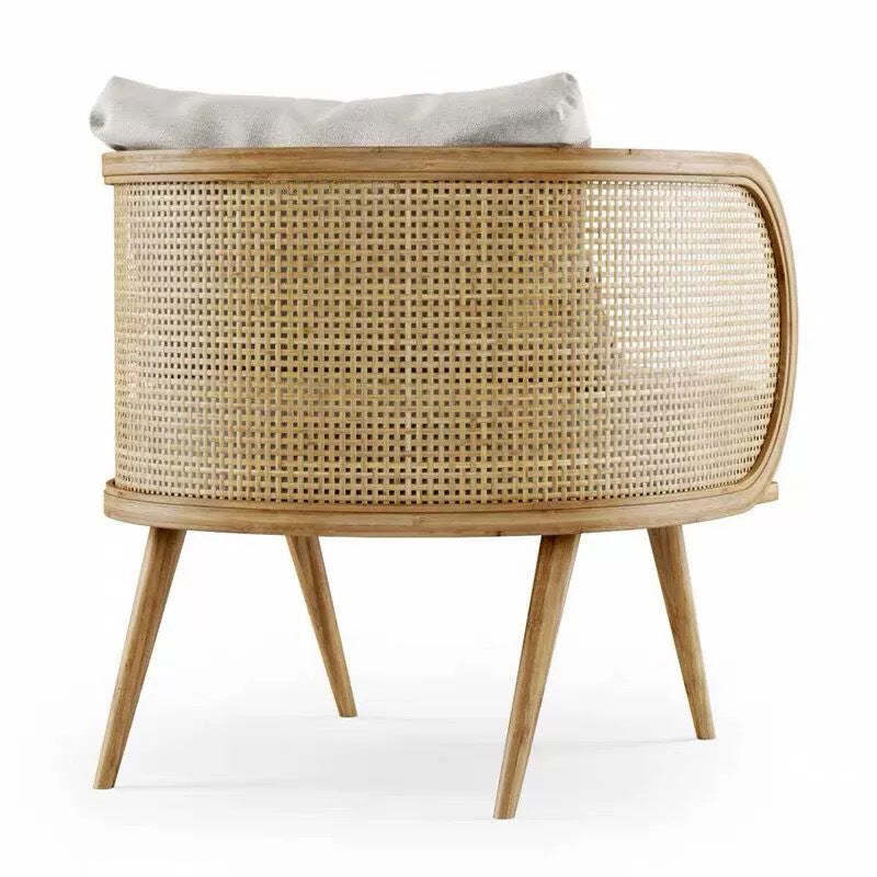Scandinavian Fabric Rattan Wood Accent Chair