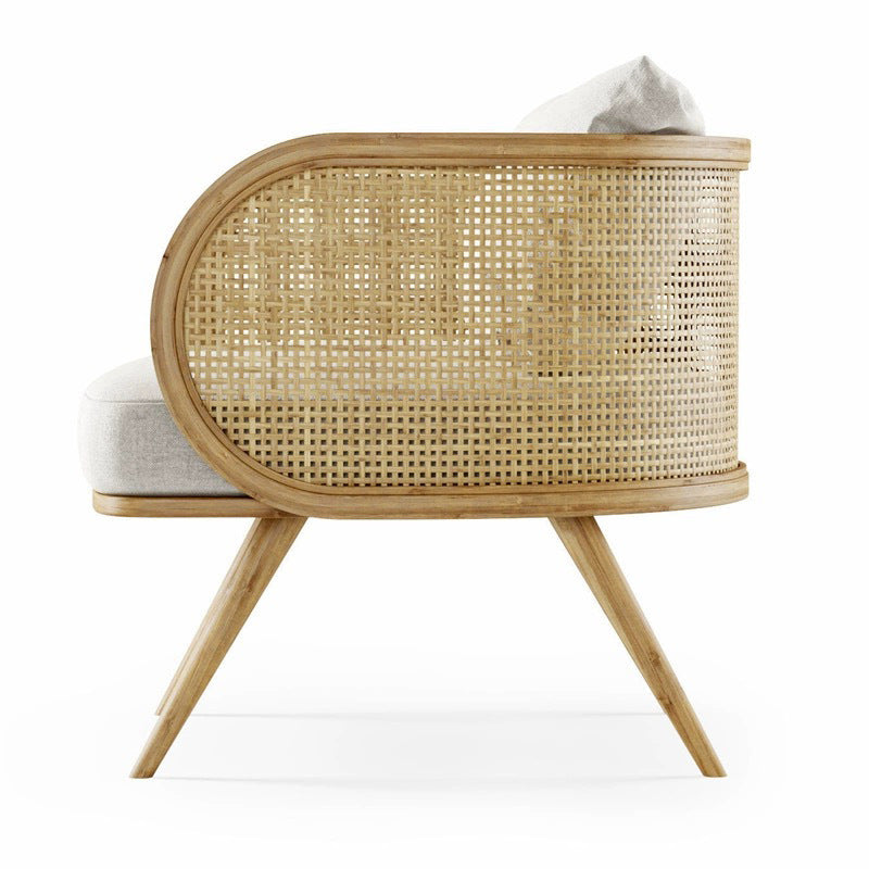 Scandinavian Fabric Rattan Wood Accent Chair
