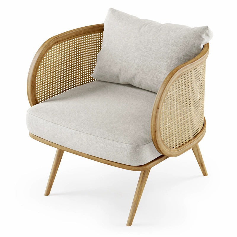 Scandinavian Fabric Rattan Wood Accent Chair