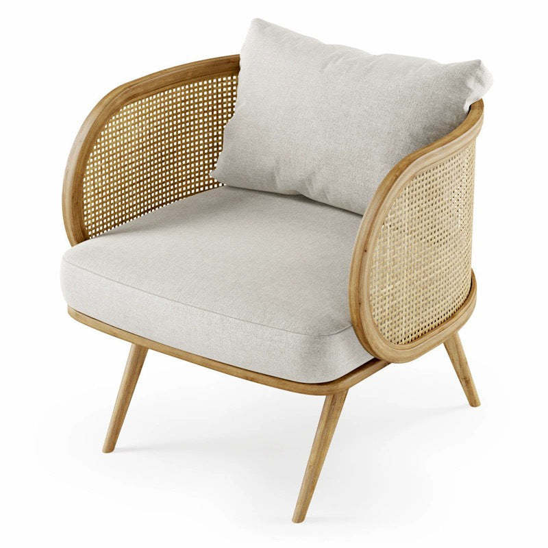 Scandinavian Fabric Rattan Wood Accent Chair