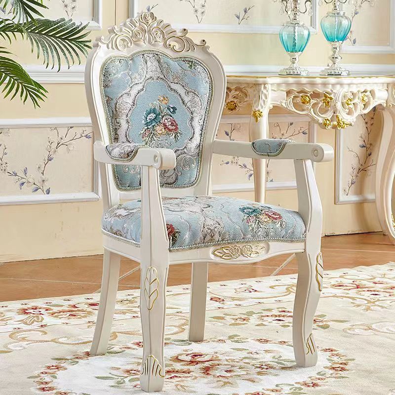 Chinese Carved Fabric Wood Dining Chair — A