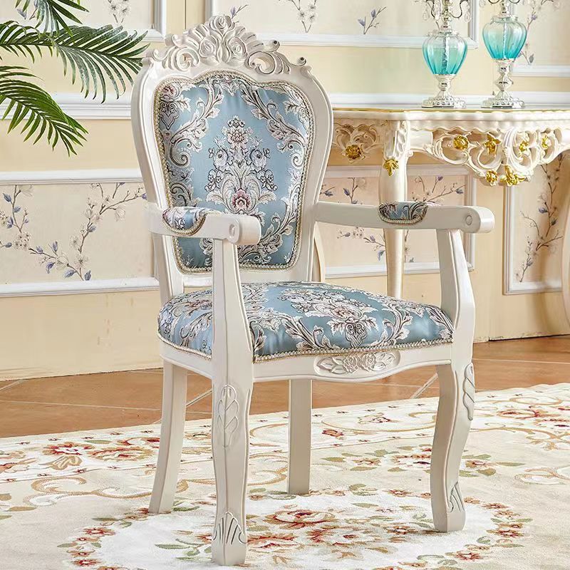 Chinese Carved Fabric Wood Dining Chair — E