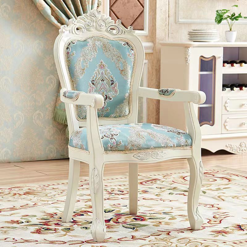 Chinese Carved Fabric Wood Dining Chair — F