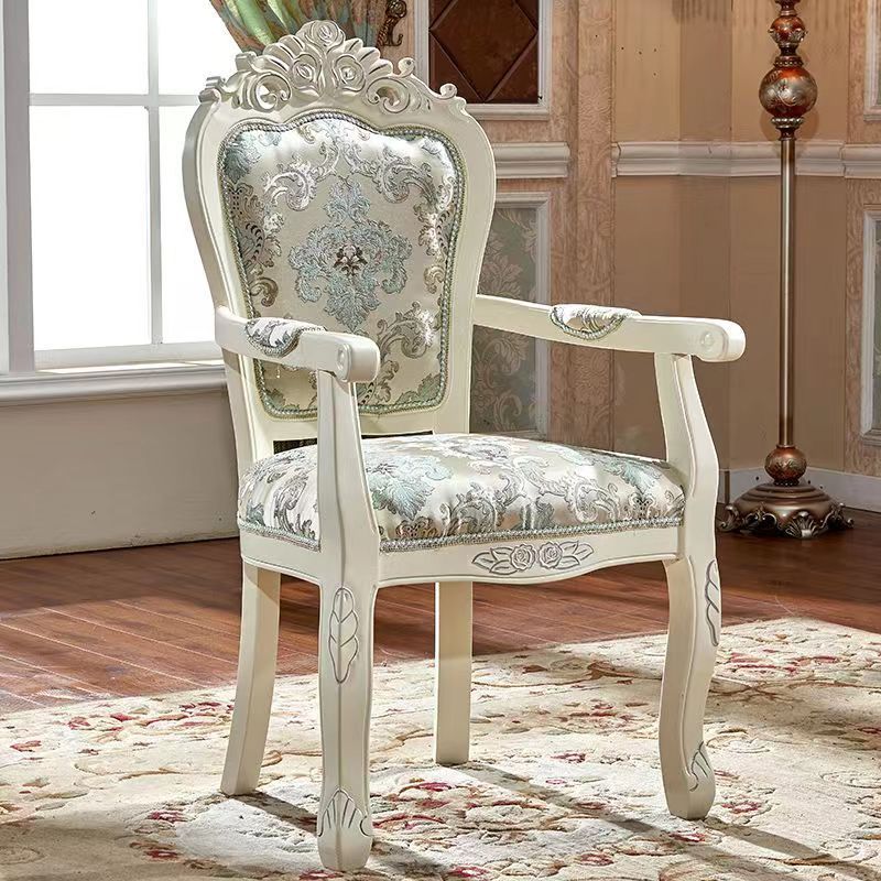 Chinese Carved Fabric Wood Dining Chair — G