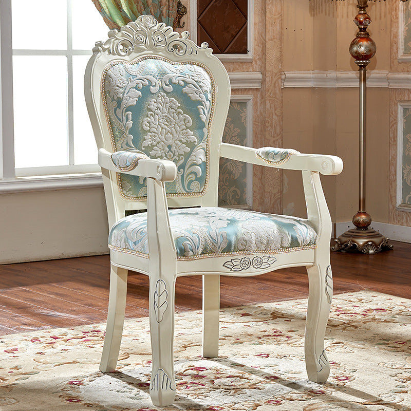 Chinese Carved Fabric Wood Dining Chair — I
