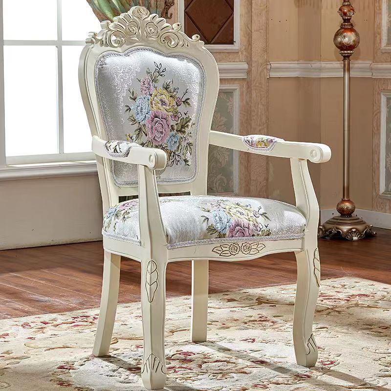 Chinese Carved Fabric Wood Dining Chair — B