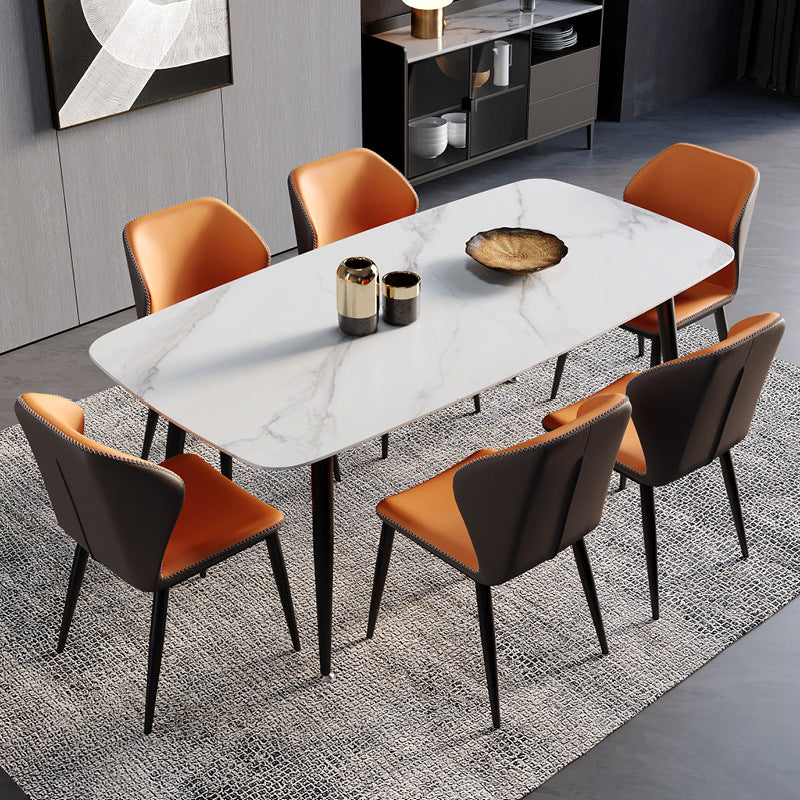 Scandinavian Curved Leather Steel Dining Chair