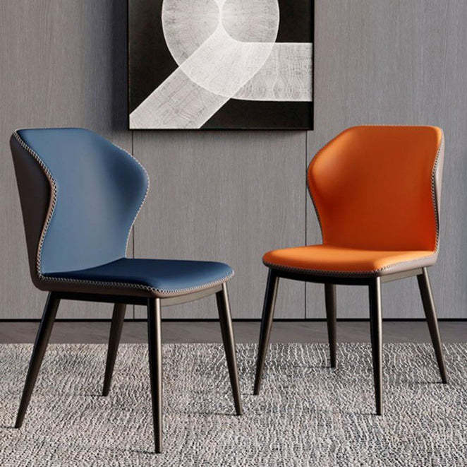 Scandinavian Curved Leather Steel Dining Chair — Blue