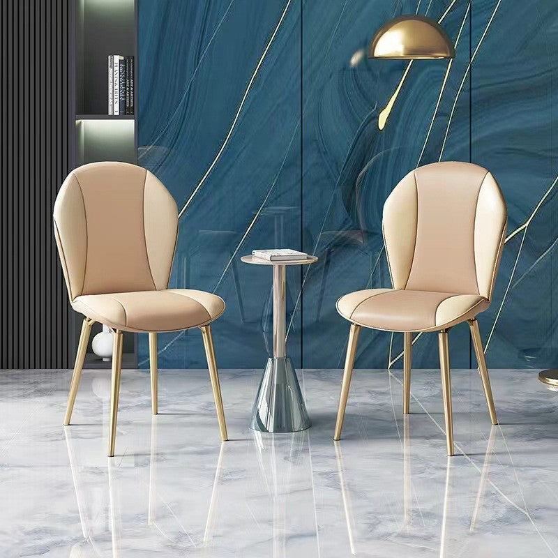 Curved Oval Leather Metal Dining Chair — Khaki Color