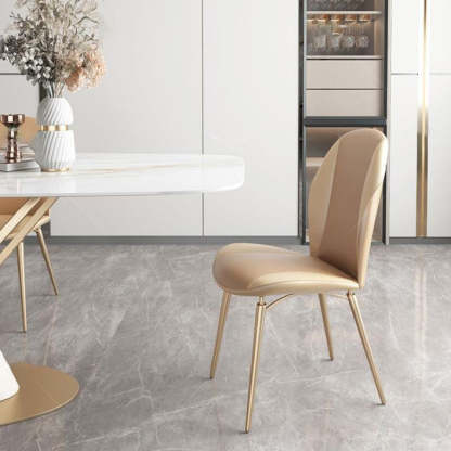 Curved Oval Leather Metal Dining Chair