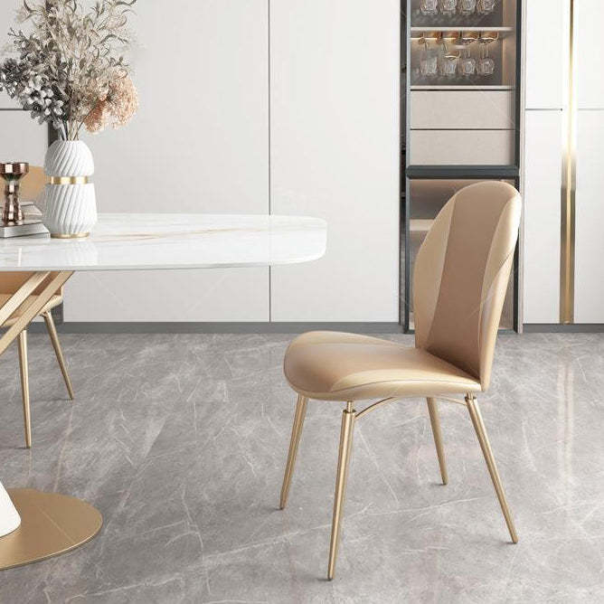 Curved Oval Leather Metal Dining Chair