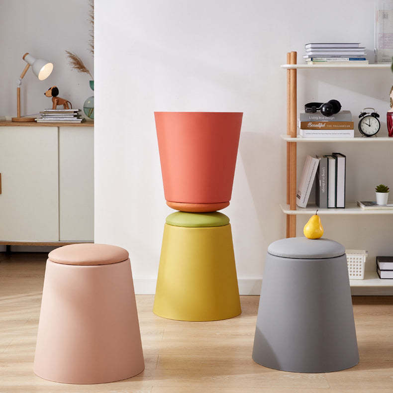 Scandinavian Stackable Leather Low Stool