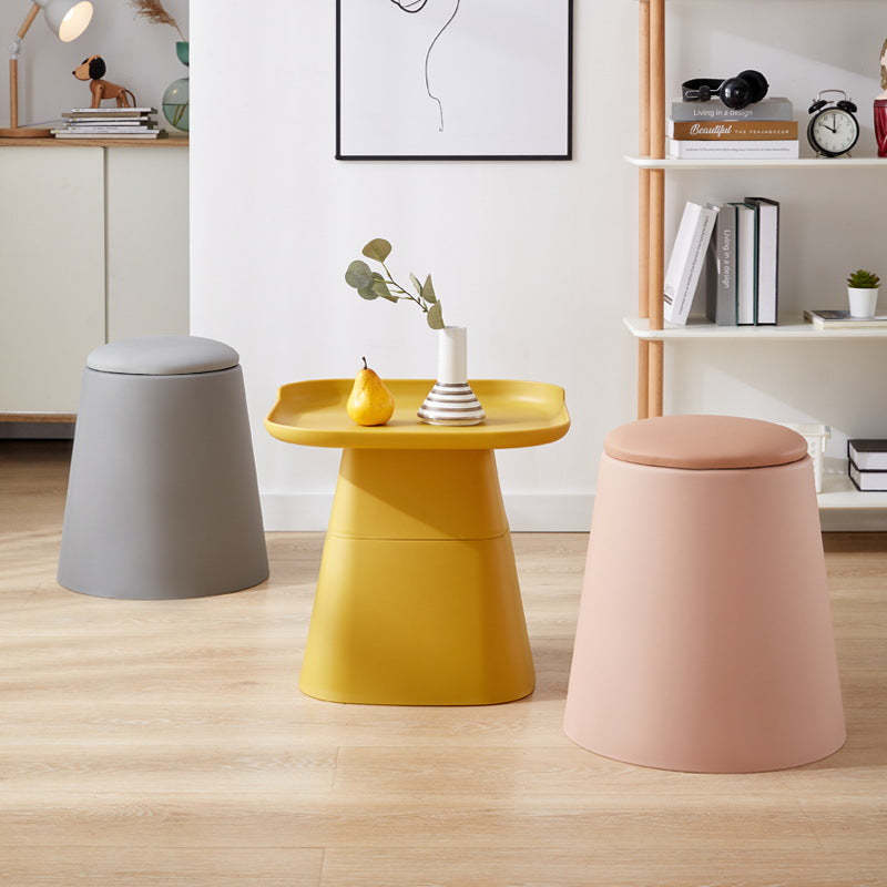 Scandinavian Stackable Leather Low Stool — Pink