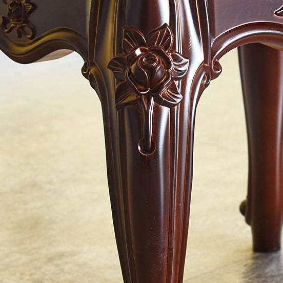 Vintage Carved Leather Velvet Wood Low Stool