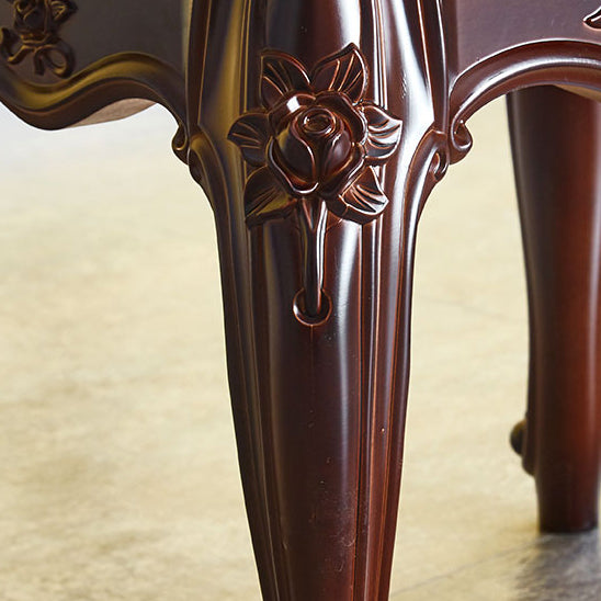Vintage Carved Leather Velvet Wood Low Stool