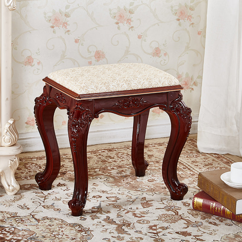 Vintage Carved Leather Velvet Wood Low Stool