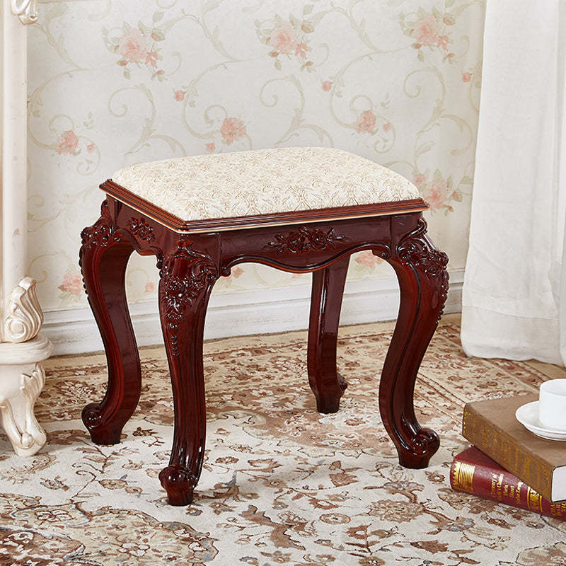 Vintage Carved Leather Velvet Wood Low Stool