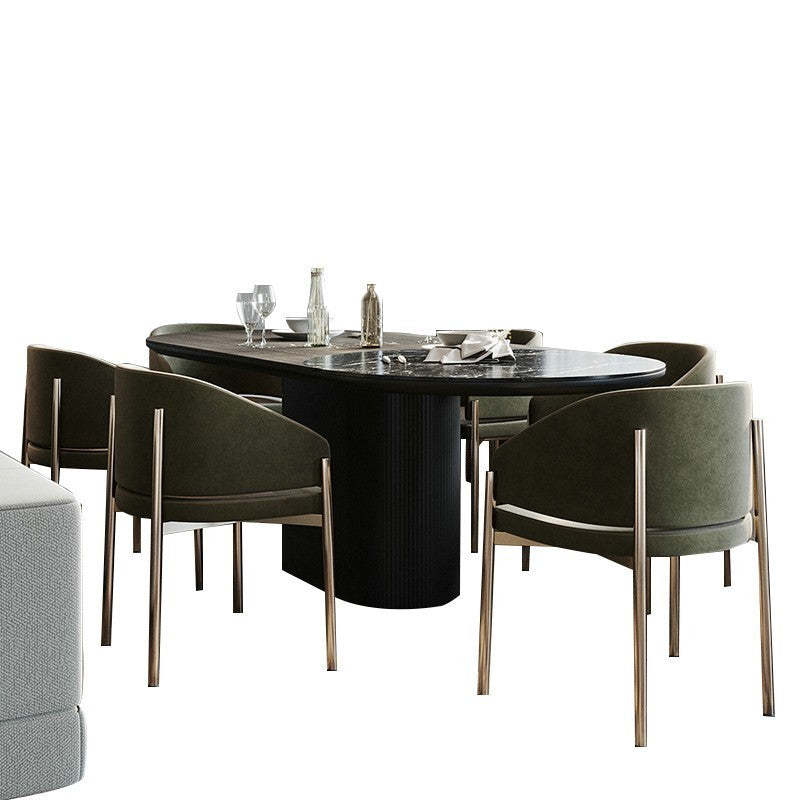 Modern Rounded Velvet Metal Dining Chair — Green