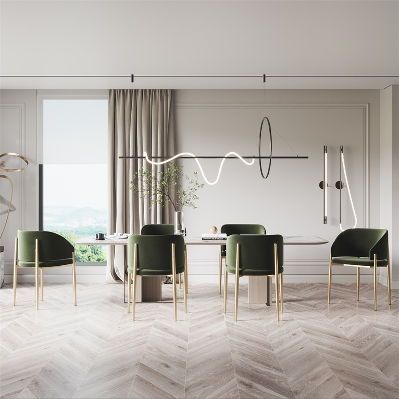 Modern Rounded Velvet Metal Dining Chair — Gray