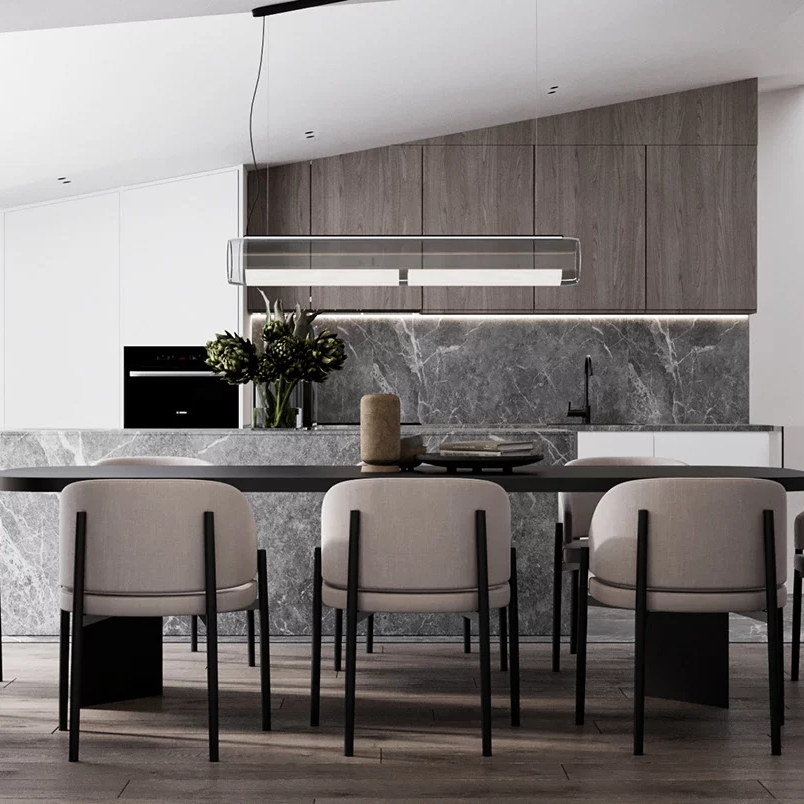 Modern Rounded Velvet Metal Dining Chair