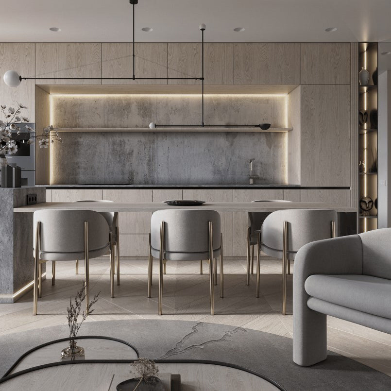 Modern Rounded Velvet Metal Dining Chair