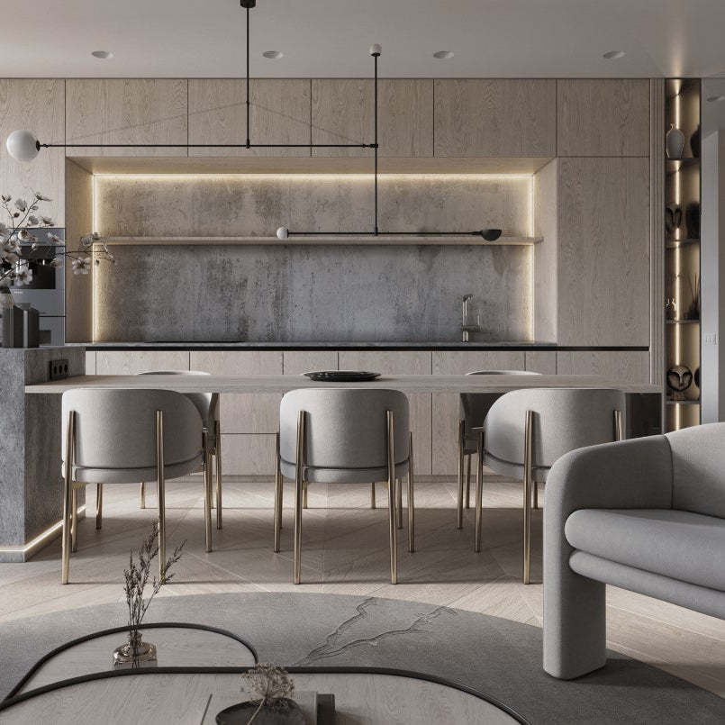 Modern Rounded Velvet Metal Dining Chair