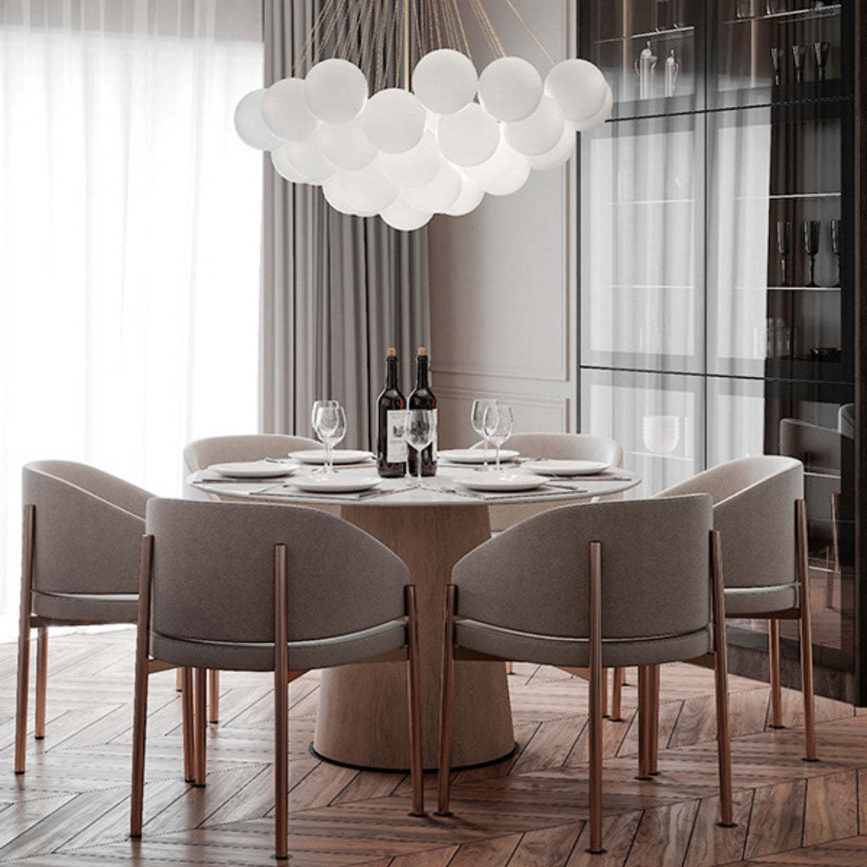 Modern Rounded Velvet Metal Dining Chair
