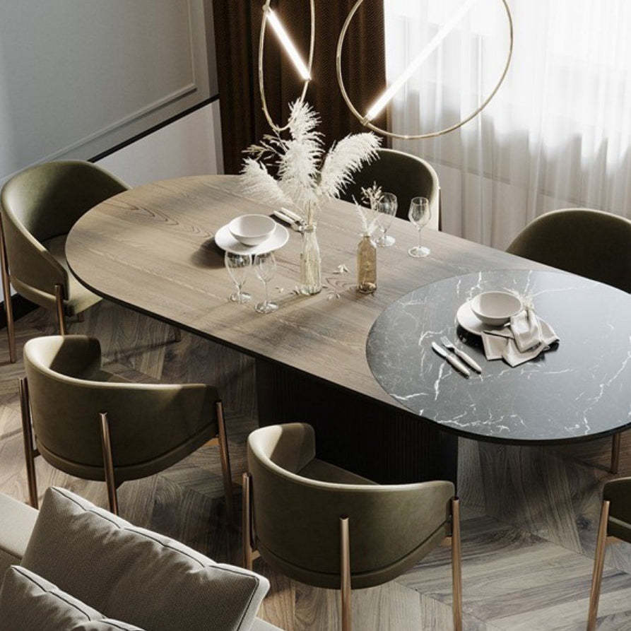 Modern Rounded Velvet Metal Dining Chair