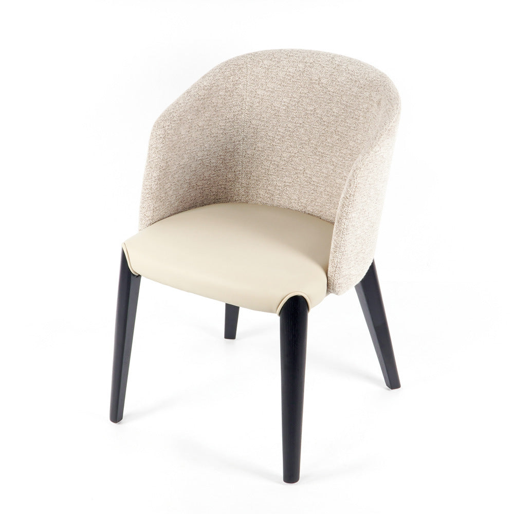 Scandinavian Curved Fabric Wood Dining Chair — Beige