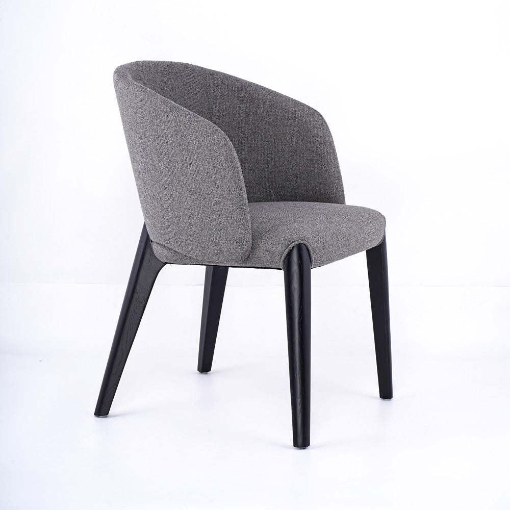 Scandinavian Curved Fabric Wood Dining Chair — Gray