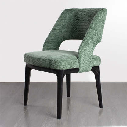 Scandinavian Openwork Curved Wood Dining Chair — Green
