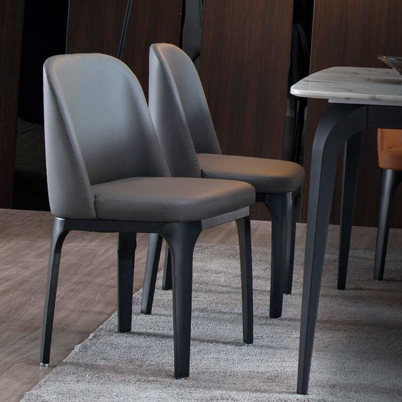 Scandinavian Rounded Leather Metal Dining Chair