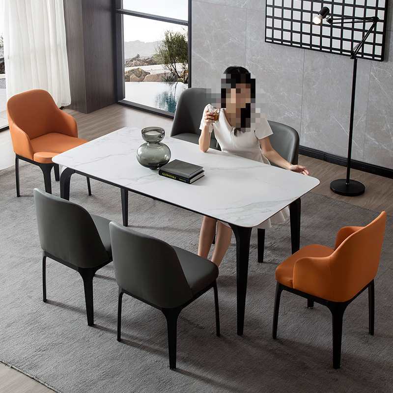Scandinavian Rounded Leather Metal Dining Chair — Dark Gray