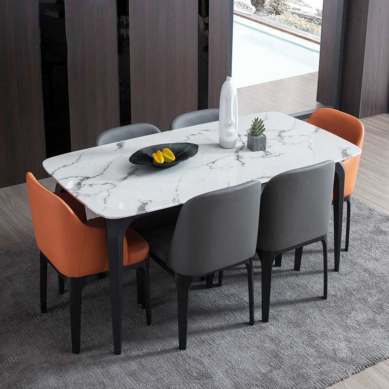 Scandinavian Rounded Leather Metal Dining Chair — Light Gray