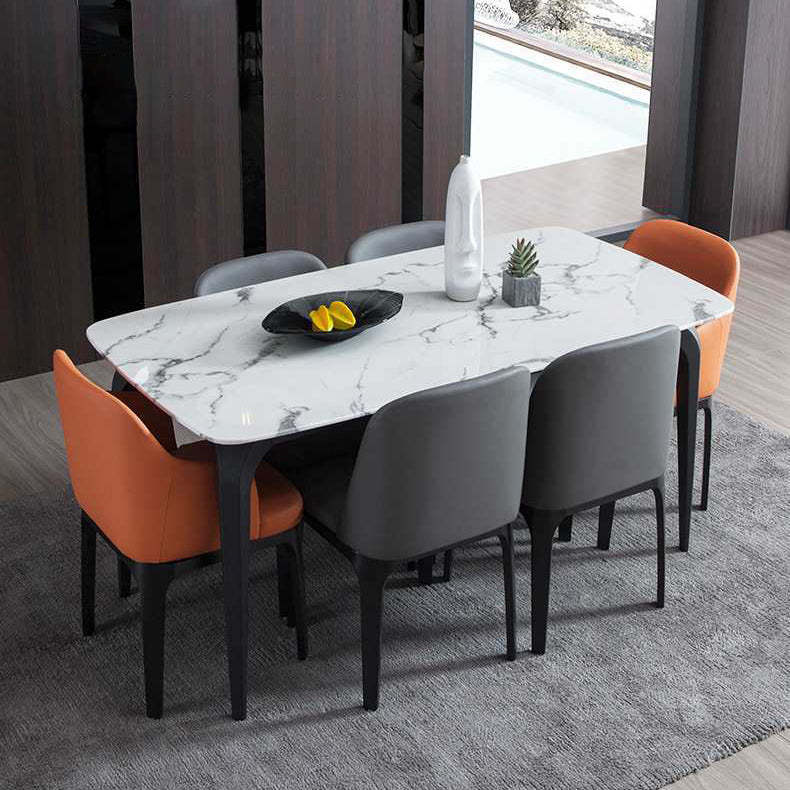 Scandinavian Rounded Leather Metal Dining Chair — Light Gray