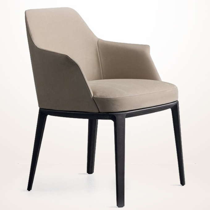 Scandinavian Trapezoidal Leather Wood Dining Chair
