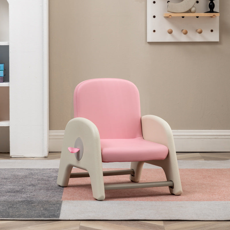 Kids Trapezoid Liftable PU Leather Low Stool — Beige