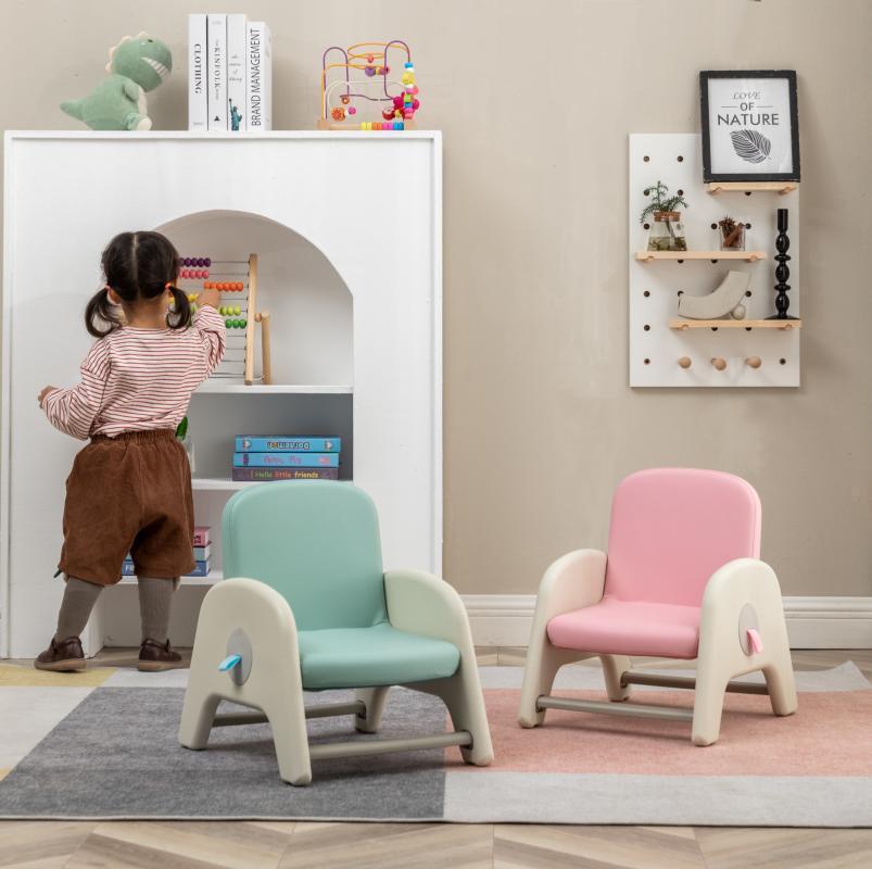 Kids Trapezoid Liftable PU Leather Low Stool