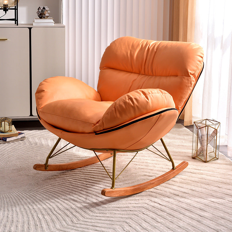 Scandinavian Arc Swing Velvet Accent Chair — Cotton Linen & Beige