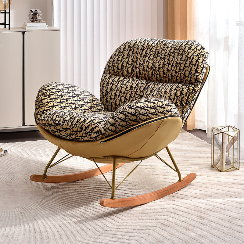 Scandinavian Arc Swing Velvet Accent Chair — Cotton Linen & Black + White