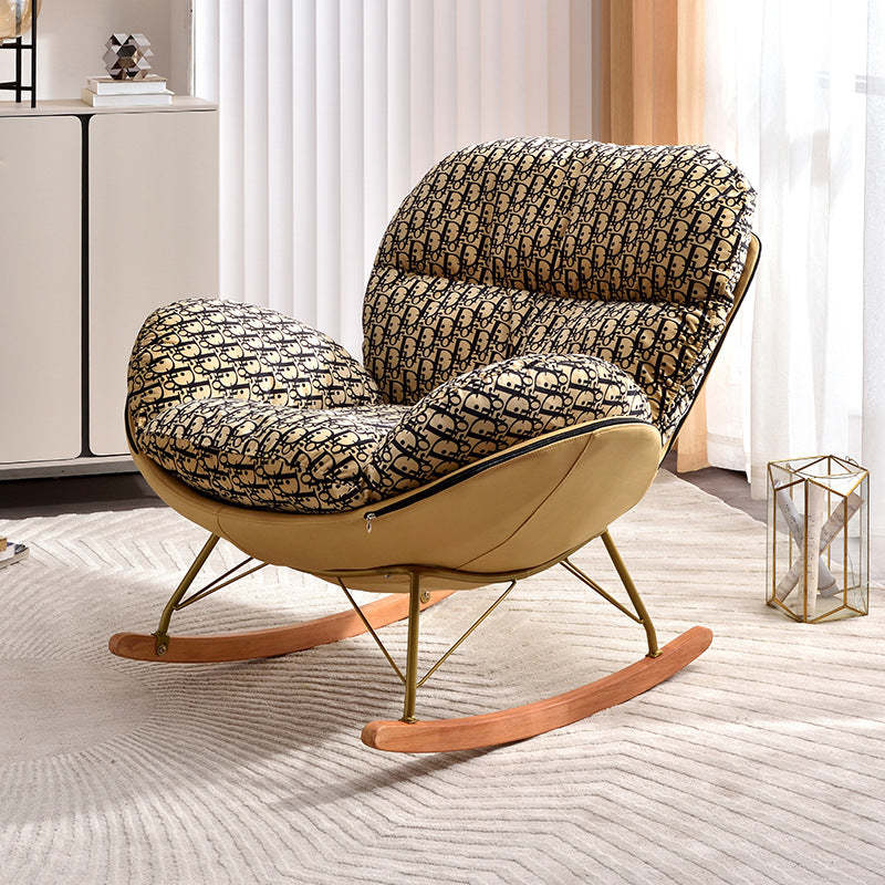 Scandinavian Arc Swing Velvet Accent Chair — Cotton Linen & Black + White