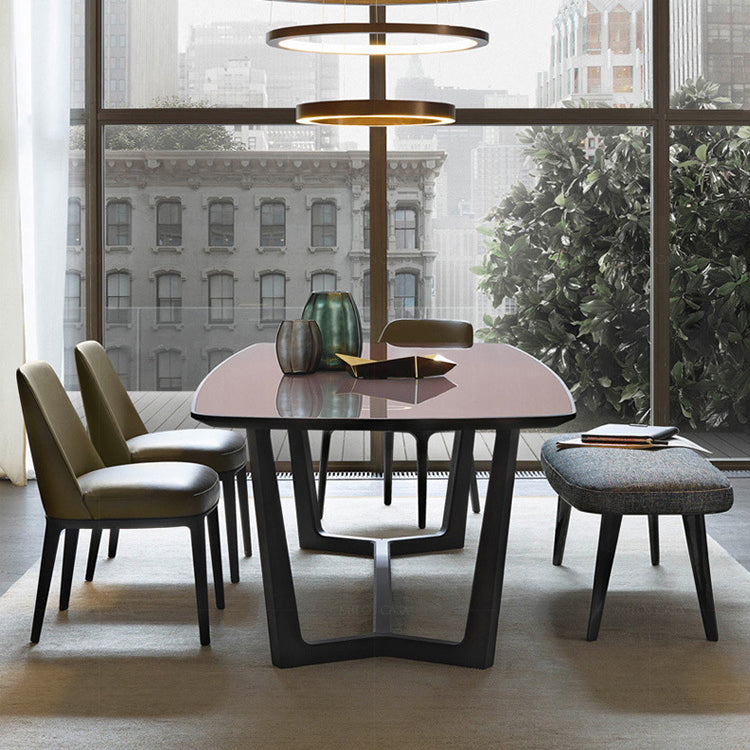 Scandinavian Trapezoidal Leather Wood Dining Chair