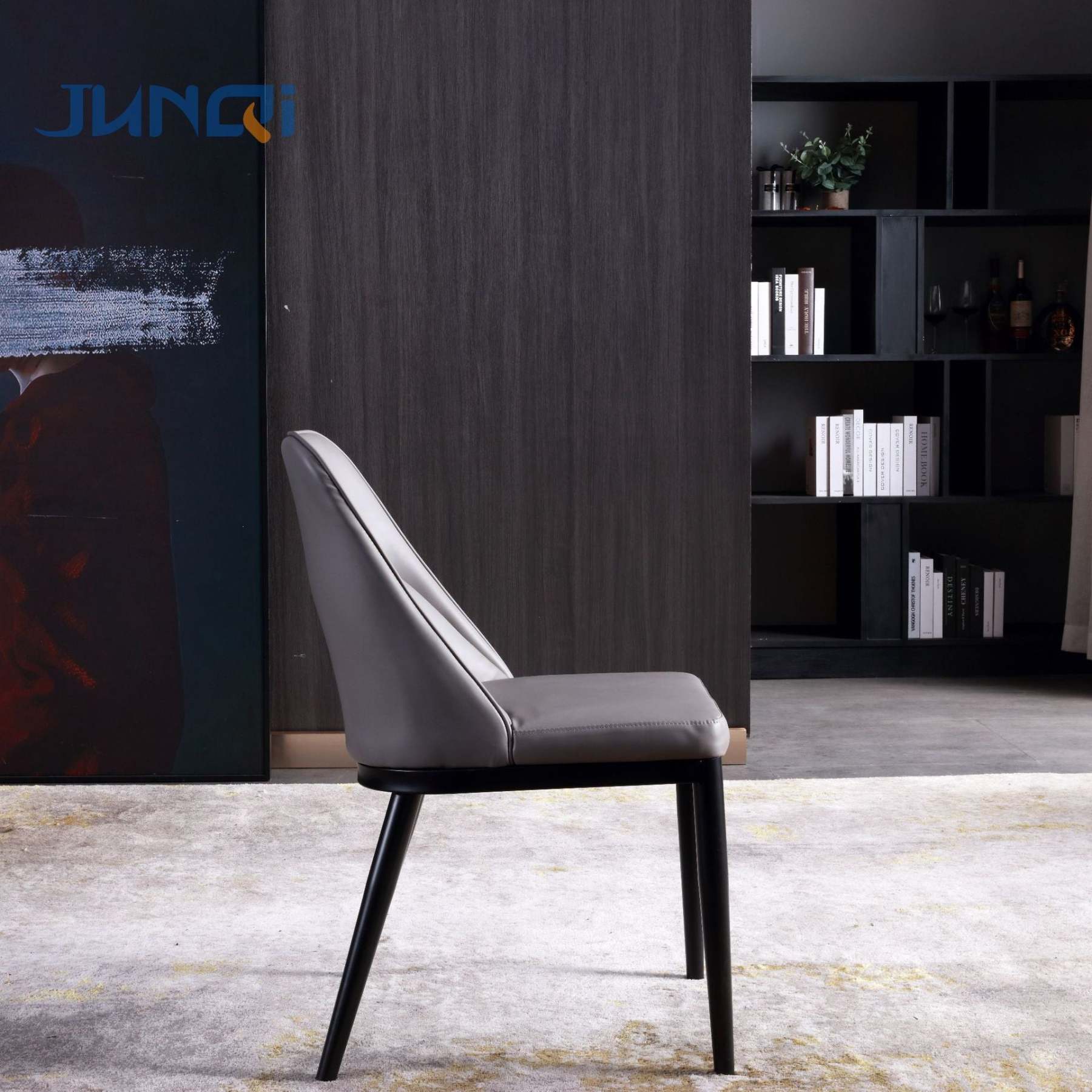 Scandinavian Trapezoidal Leather Metal Dining Chair — Orange
