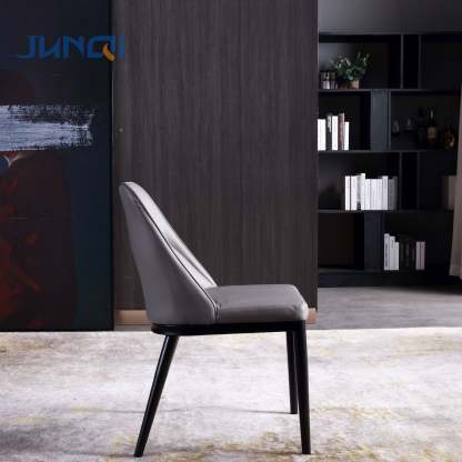 Scandinavian Trapezoidal Leather Metal Dining Chair — Orange