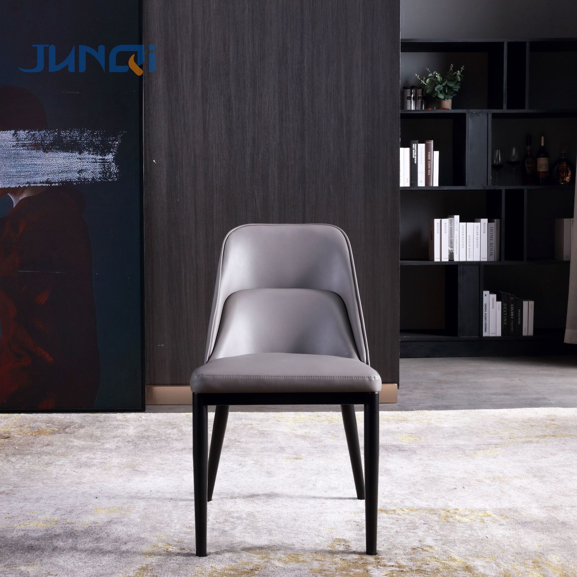 Scandinavian Trapezoidal Leather Metal Dining Chair