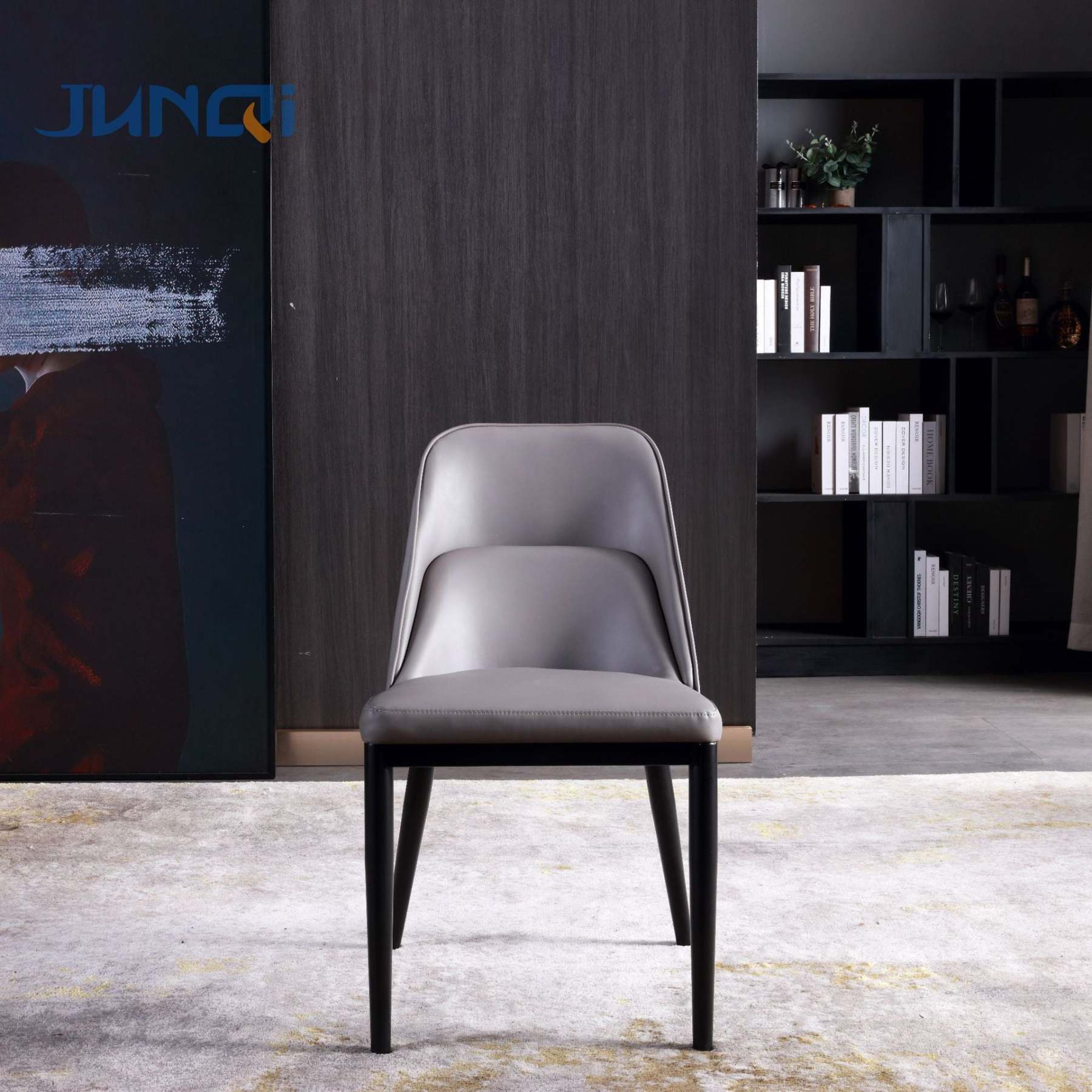 Scandinavian Trapezoidal Leather Metal Dining Chair