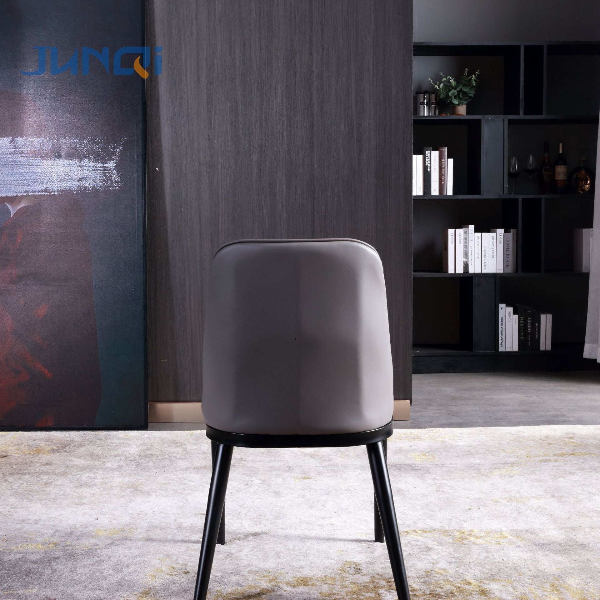 Scandinavian Trapezoidal Leather Metal Dining Chair