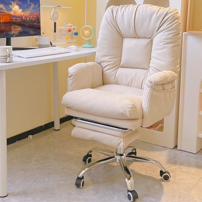 Modern Sticky Tech Fabric Metal Desk Chair — Beige